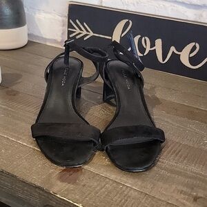Pelle Moda Black Suede Open-Toe Ankle Strap Heels